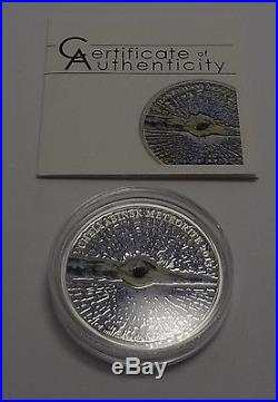 2013 Cook Islands $5 Coin Chelyabinsk Meteorite Insert Russia Silver With Coa