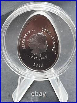 2013 Cook Islands $5 Imperial Egg in Cloisonné Easter in Olive. 999 Fine Silver