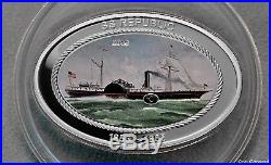 2013 Cook Islands $5 SS Republic silver Coin with authentic ship's coal fragment