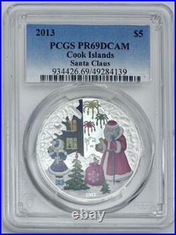 2013 Cook Islands $5 Silver Coin Santa Claus Christmas New Year PCGS PR69