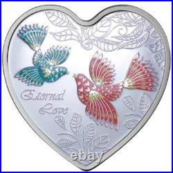 2013 Cook Islands Eternal Love Doves $1 Silver Color Coin Romantic Heart Shaped