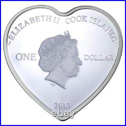 2013 Cook Islands Eternal Love Doves $1 Silver Color Coin Romantic Heart Shaped