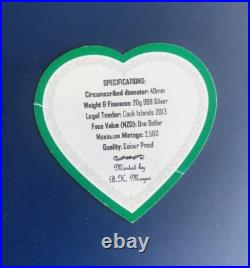 2013 Cook Islands Eternal Love Doves $1 Silver Color Coin Romantic Heart Shaped