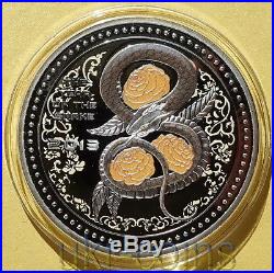 2013 Cook Islands Lunar Year of the Snake Roses 1Oz Silver Proof Color Coin $5