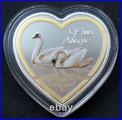 2013 Cook Islands Yours Always Love Swans Silver Color Coin Romantic Heart Shape