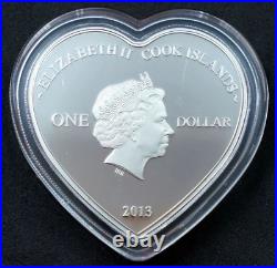 2013 Cook Islands Yours Always Love Swans Silver Color Coin Romantic Heart Shape