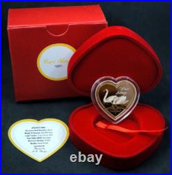 2013 Cook Islands Yours Always Love Swans Silver Color Coin Romantic Heart Shape
