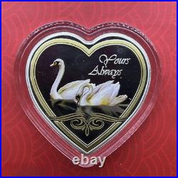 2013 Cook Islands Yours Always Love Swans Silver Color Coin Romantic Heart Shape