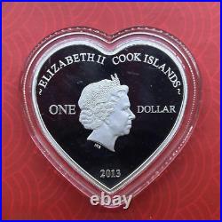2013 Cook Islands Yours Always Love Swans Silver Color Coin Romantic Heart Shape