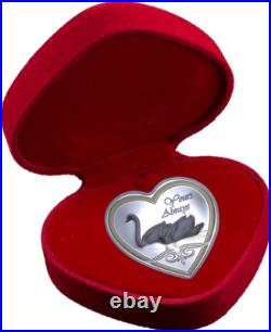 2013 Cook Islands Yours Always Love Swans Silver Color Coin Romantic Heart Shape