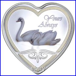 2013 Cook Islands Yours Always Love Swans Silver Color Coin Romantic Heart Shape