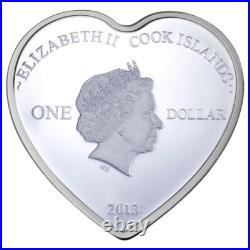 2013 Cook Islands Yours Always Love Swans Silver Color Coin Romantic Heart Shape