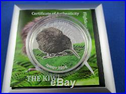2014 $5 COOK ISLANDS 1 oz SILVER PROOF COINS. THE KIWI FLIGHTLESS BIRDS COLOURED