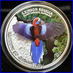 2014 COOK ISLANDS $5.925 SILVER 3D COIN World of Parrots Crimson Rosella