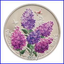 2014 Cook Island Lilac Spring Flower $5 Silver Colored Coin Butterfly WWF Flora