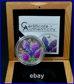 2014 Cook Island Lilac Spring Flower $5 Silver Colored Coin Butterfly WWF Flora