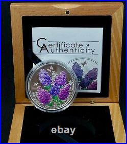 2014 Cook Island Lilac Spring Flower $5 Silver Colored Coin Butterfly WWF Flora 2014 Cook Island Lilac Spring Flower $5 Silver Colored Coin Butterfly WWF Flora
