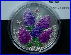 2014 Cook Island Lilac Spring Flower $5 Silver Colored Coin Butterfly WWF Flora