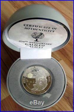 2014 Cook Islands $10 450th Anniv. Galileo 2oz. 999 Silver Proof Coin Box & COA