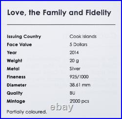 2014 Cook Islands $5 Love Family Fidelity Silver Colored Coin Romantic Chamomile