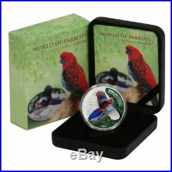2014 Cook Islands Crimson Rosella 3D $5 Colorized Parrot Silver Proof Coin