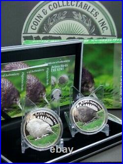 2014 Cook Islands KIWI Proof Silver (2 Coin) Set Flightless Birds Box & COA RP