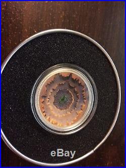 2014 Cook Islands MOLDAVITE IMPACT silver meteorite coin COA, box