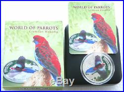 2014 Cook Islands Parrots 3-D Crimson Rosella $5 Five Dollar Silver Proof Coin