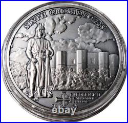 2014 Cook Islands Sixth Crusade Frederick II Antique Finish Silver Coin
