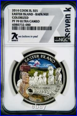 2014 Easter Island 7k Metals Cook Island 1oz. 999 Silver NGC PF70 UC Mintage 999