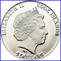 2014 MOLDAVITE METEORITE METEOR Silver Coin 5$ Cook Islands RARE