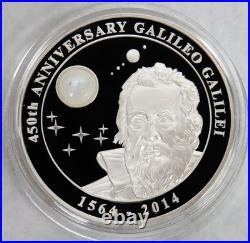 2014 SILVER COOK ISLANDS 2oz 999 MINTED PROOF $10 GALILEO COIN MOON BOX & COA