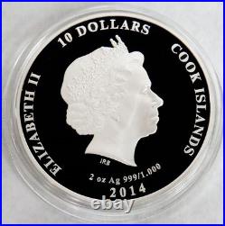 2014 SILVER COOK ISLANDS 2oz 999 MINTED PROOF $10 GALILEO COIN MOON BOX & COA