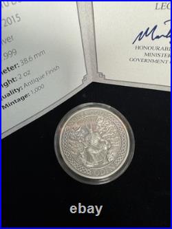 2015 2 oz Cook Islands Silver Norse God Odin Proof Coin (Ultra High Relief)