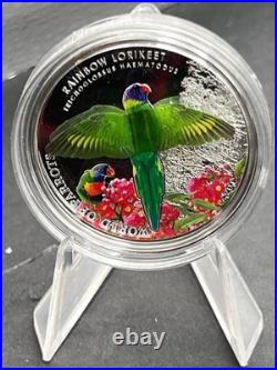 2015 $5 World of Parrots Rainbow Lorikeet Sterling Silver Coin
