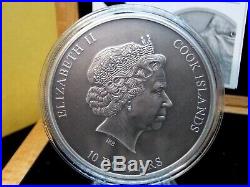 2015 Cook Islands $10 Canis Lupus Predators 2 Oz Antique Finish Silver Coin OGP