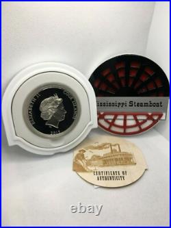 2015 Cook Islands $25 5oz Proof Silver Coin Mississippi Steamboat Mother of Pear