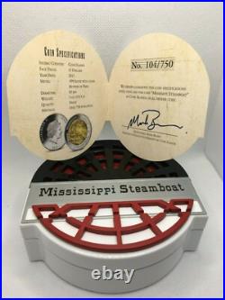 2015 Cook Islands $25 5oz Proof Silver Coin Mississippi Steamboat Mother of Pear