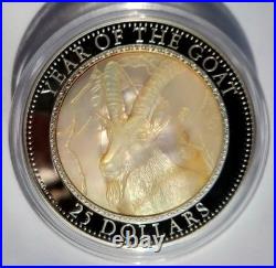 2015 Cook Islands 25$ Lunar Year Of The Goat Mother Of Pearl 5 Oz Silver Coin