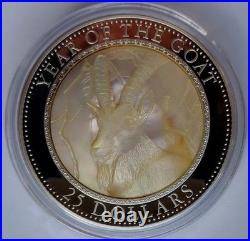 2015 Cook Islands 25$ Lunar Year Of The Goat Mother Of Pearl 5 Oz Silver Coin