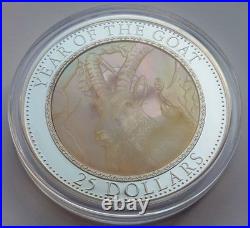 2015 Cook Islands 25$ Lunar Year Of The Goat Mother Of Pearl 5 Oz Silver Coin