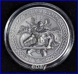 2015 Cook Islands 2 oz Antiqued Silver Norse Gods Tyr, Early Year Mintage