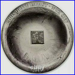 2015 Cook Islands $5 Chondrite Impact Meteorite 1 Oz. 999 Antique Silver Coin