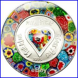 2015 Cook Islands $5 Murrine Millefiori Glass Art Venetian Murano Silver Coin PP