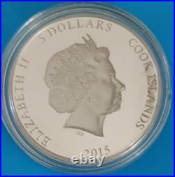 2015 Cook Islands $5 Predator and Prey Grizzly / Salmon 1 oz fine silver