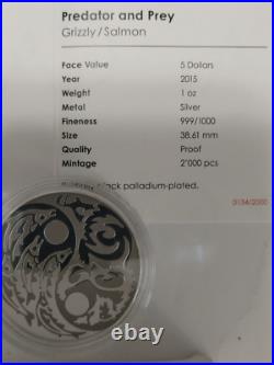 2015 Cook Islands $5 Predator and Prey Grizzly / Salmon 1 oz fine silver