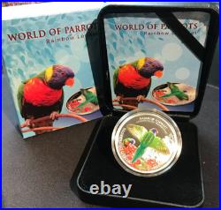 2015 Cook Islands $5 Sterling Silver coin 3D Rainbow Lorikeet