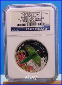 2015 Cook Islands $5 World Of Parrots Rainbow Lorikeet Ngc Pf70 Uc Er Coin
