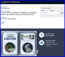2015 Cook Islands $5 World Of Parrots Rainbow Lorikeet Ngc Pf70 Uc Er Coin