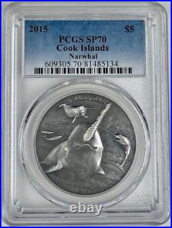 2015 Cook Islands Narwhal Silver Coin 1 Oz PCGS SP70 Unicorn High Relief Low Pop